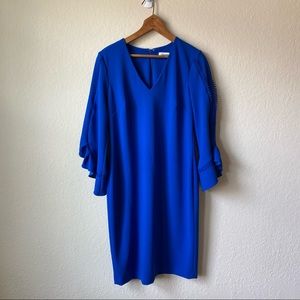 Calvin Klein Blue Bell Sleeve Ruffle Dress Size 10